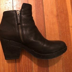 Black leather booties by Eileen Fisher.